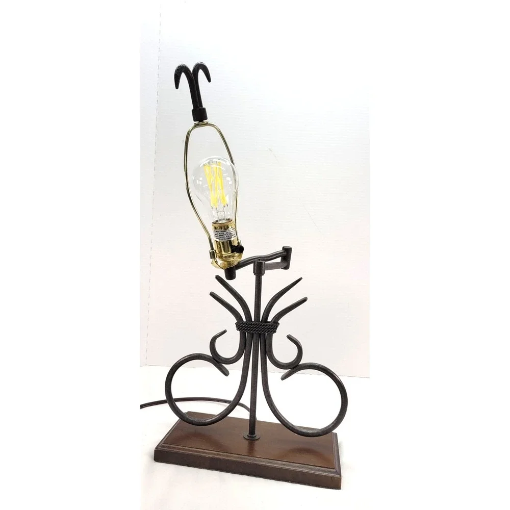 Vintage Wrought Iron Portable Table Lamp Western Style w Swing Arm 22
